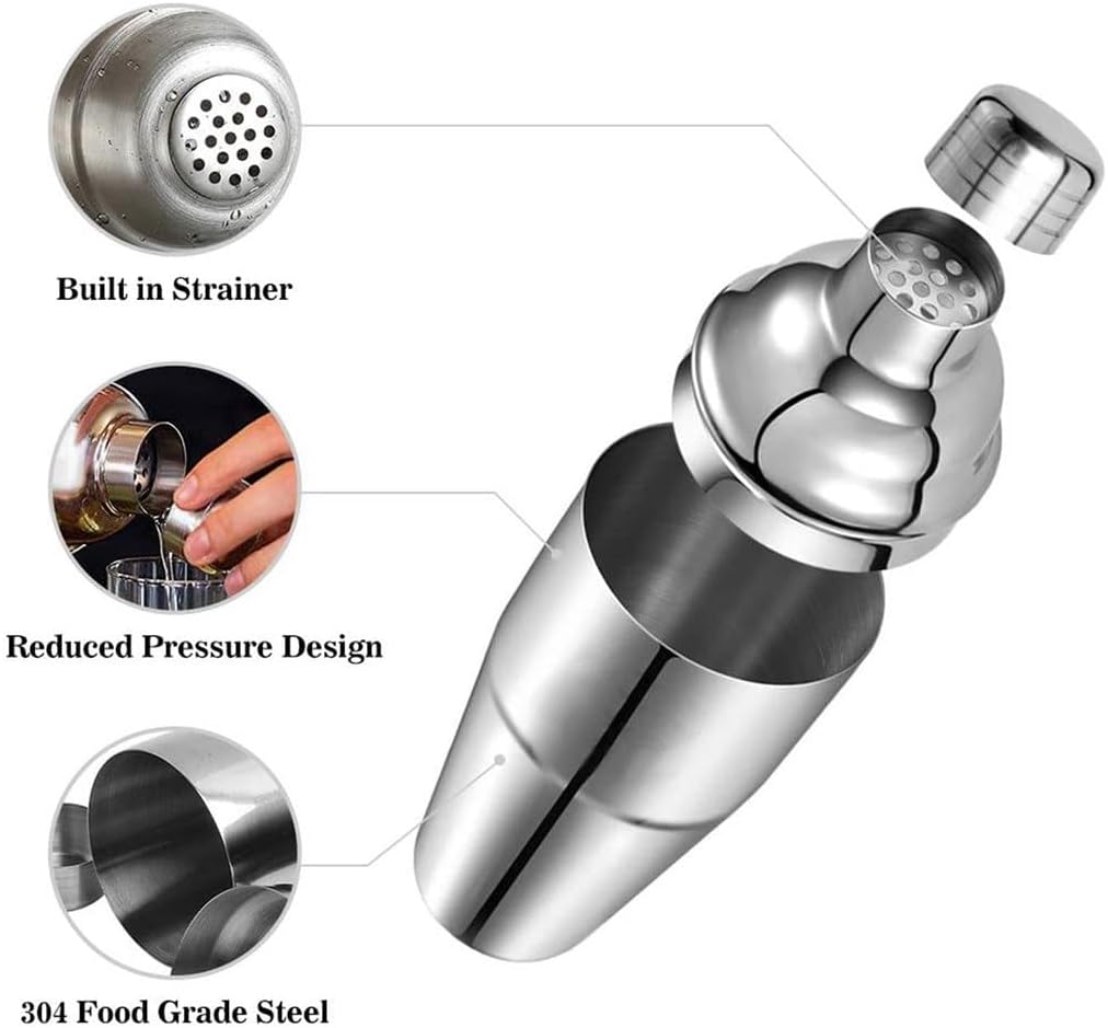 8 Piece Cocktail Shaker Set Stainless Steel Barware with 4 Pourers
