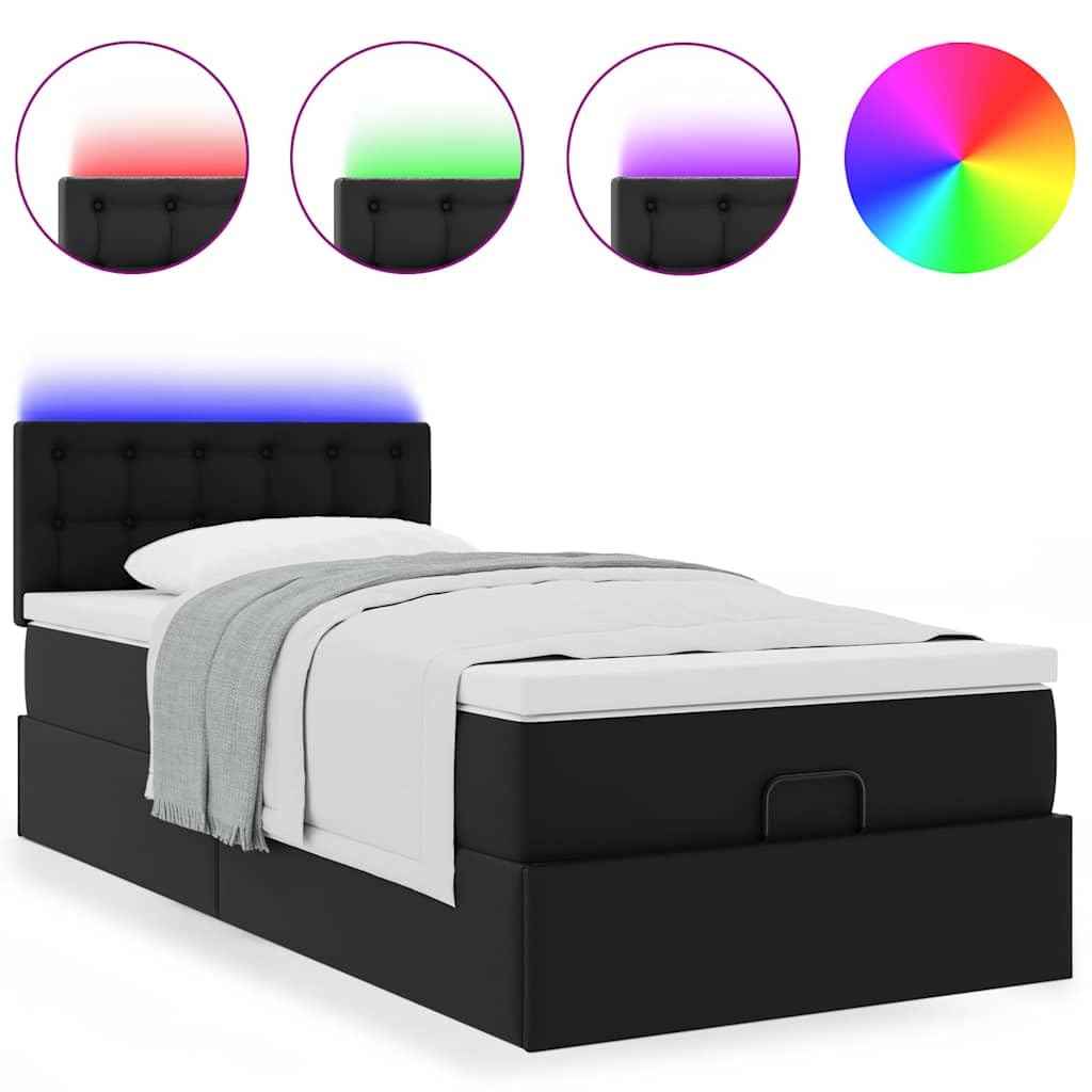 Similpelle Imbottito Contenitore con Sollevamento Idraulico 90x200 cm Nero