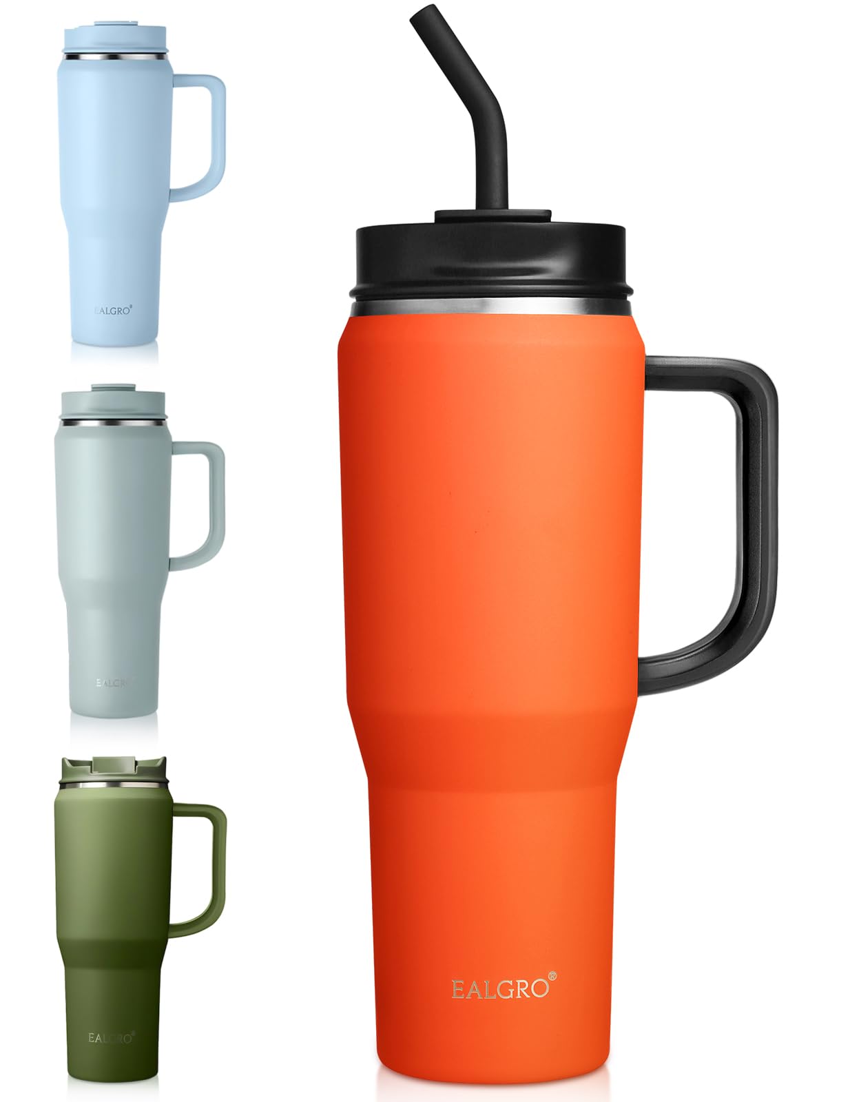 EALGRO 40 oz Tumbler with Handle, Insulated Tumblers with Lid and Straw | Leakproof Large Metal Sports Water Bottle Jug, Stainless Steel Travel Coffee Mug, Double Wall Vacuum Thermal Cup, Orange Red Special Orange Red 40 Ounces