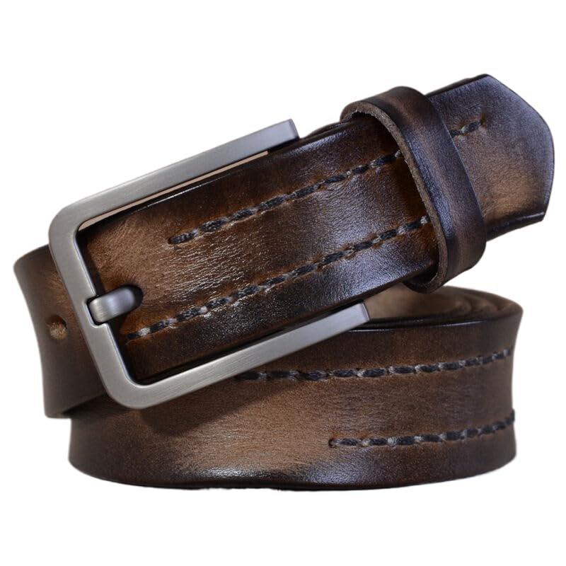 Genuine Leather Belt for Men, Italian Cow Leather Belt Men for Dress Casual Golf Jeans Belt,Gray,130CM/51.2''