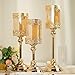 Tableclothsfactory Set of 3 | Antique Gold Lace Design Votive Candle Stands, Hurricane Glass Pillar Candle Holders - 13