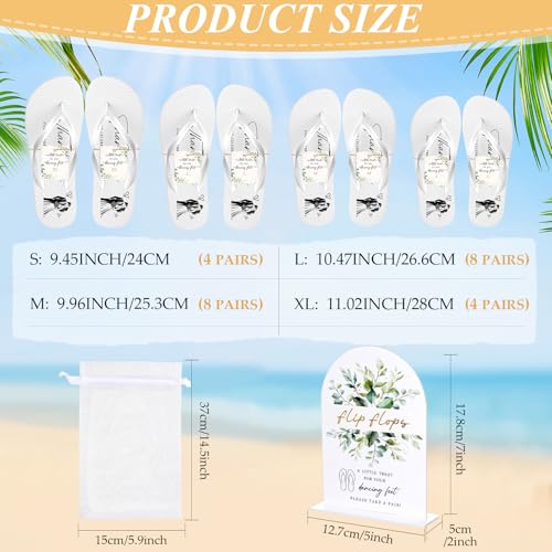Image of 24 Pairs Bulk Flip Flops for Wedding Guests | Reception Sandals, Wedding Party Favors with Sign, Size Cards, Bagged, Dance Floor Slippers