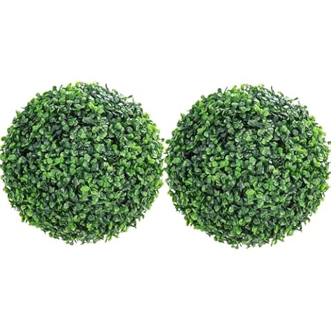 LinTimes 2 Pcs 15" Faux Boxwood Balls, Artificial Plant Topiary Balls Outdoor, Fake Green Plants Decorative Spheres for Front Porch Garden Backyard Blacony Wedding Home Decor Cover