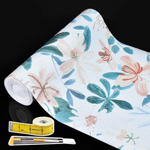 Shelf Liners for Kitchen Cabinets 12in x 10FT, Non Adhesive Drawer Liner Colored Flowers Thickened Shelf Liner Non-Slip Easy to Clean for Tool Box Refrigerator with Knife and Tape Measure