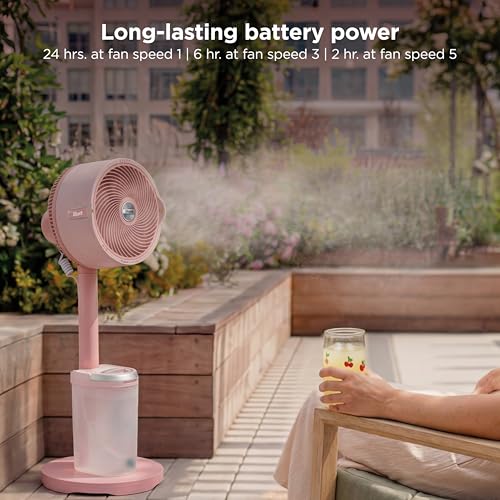 Image of Shark FlexBreeze Pro Mist 2-in-1 Fan with Integrated Mist, Blush, FA300PK2 | Corded /Cordless, Pedestal to Tabletop, up to 24-Hr Battery, up to 70 Ft of Power, 5 Speeds, with Integrated Misting Tank