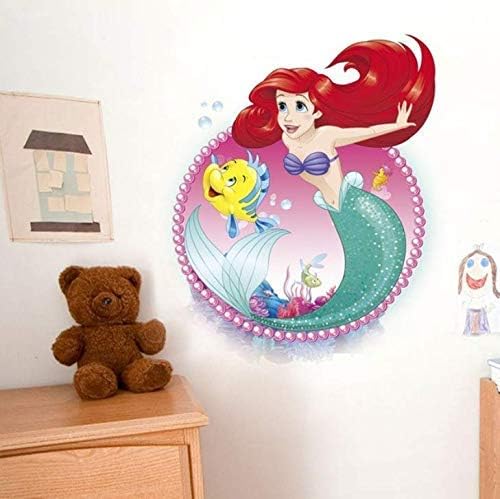 Cartoon Mermaid Ariel Princess with Fish Wall Stickers for Girls Room Home Decoration 3D PVC Poster Kids Wall Art Decals
