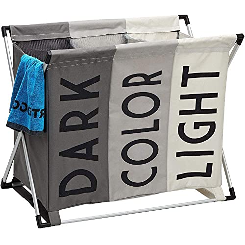 EASYBUYRECH Foldable 3 Sections Laundry Basket (Multicolor), 1 Co...