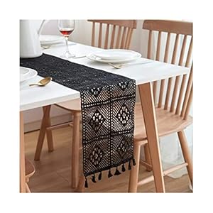 School Tafelloper, Zwarte Eettafel Runner 9,6×56 Inches Uithollen Kant Bloem Katoen Linnen Woonkamer Moderne Keuken…
