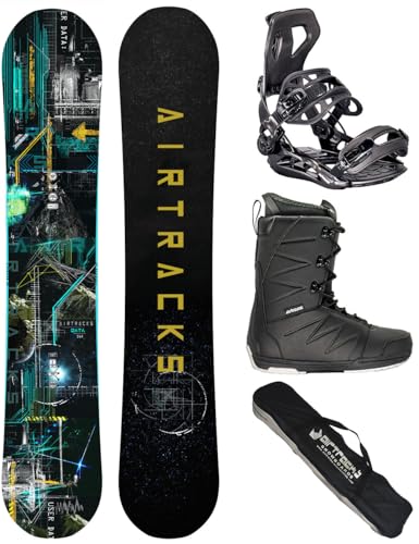 Airtracks Herren Snowboard Set Board Data Wide Freestyle Freeride 164 - Softbindung Master - Softboots Star Black 46 - SB Bag
