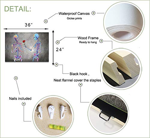 Levvarts Skull Wall Art Canvas Abstract Romantic Skeleton Lover Painting Pictures Art Prints Vintage Skull Decorations For Living Room Gallery Canvas Wrapped Ready To Hang 24X36Inch #TOP5