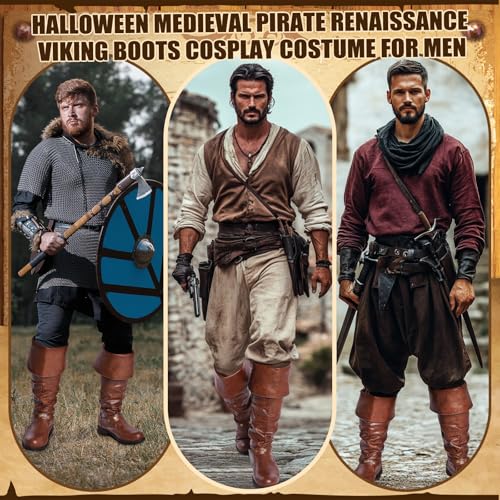 Yearntown Medieval Pirate Boots Men Renaissance Boots Viking Pirate Gothic Cosplay Costume Shoes Footwear for Men(Brown,9) by Yearntown - Image 7