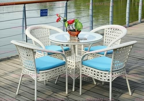 Image of India Outdoor Indoor Patio Furniture Sets Rattan Chair Patio Set Conversation Set Poolside Lawn Chairs Swingarea Balcony Outdoor Garden Furniture Chair (White with Blue Cushion)