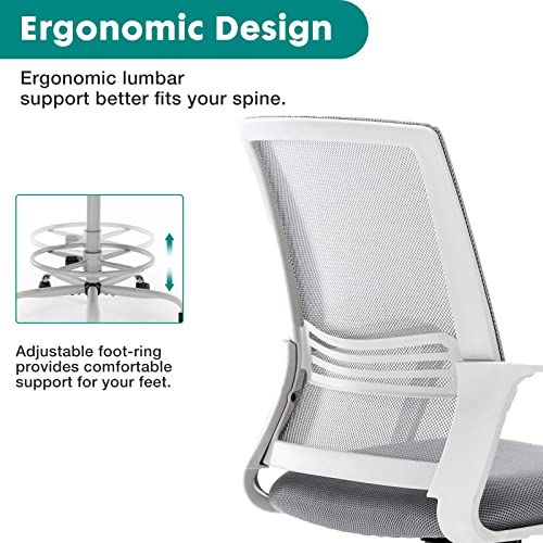 OLIXIS Drafting Chair - Tall Standing Office Desk Chair with Adjustable Foot Ring, Chair with Ergonomic Lumbar Support, Adjustable Height, Breathable Mesh, Grey (DR1839F-GY) by OLIXIS - Image 2