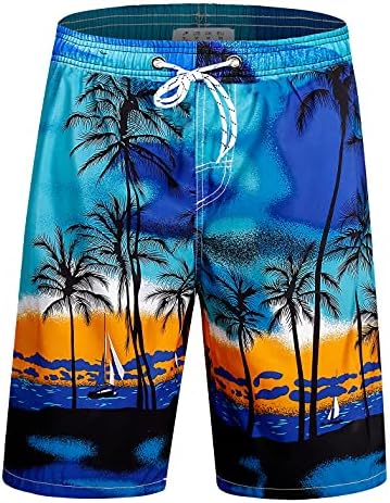 ELETOP Men's Swim Trunks 9" Long Board Shorts for Swimming Quick Dry Beach Holiday Bathing Suit Blue 1701 M
