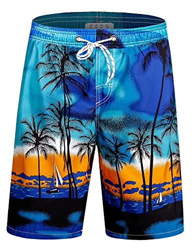 Eletop Men's Swim Trunks 9" Long Board Shorts For Swimming Quick Dry Beach Holiday Bathing Suit Blue 1701 M #TOP4