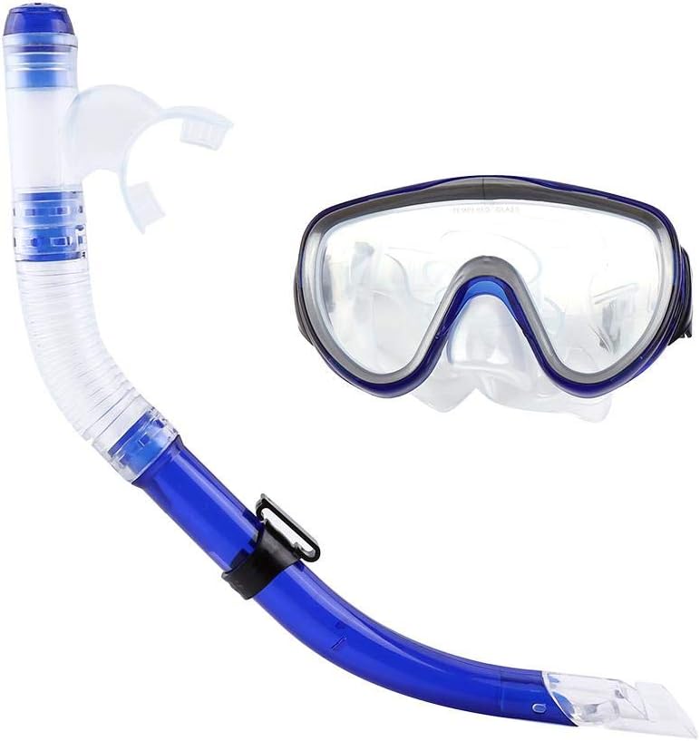 EVTSCAN Snorkel Glasses Set, 4 Colors Adult PVC Tempered Glass Mask Silicone Mouthpiece Semi-Dry Breathing Tube for Diving