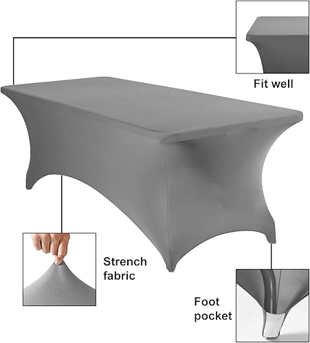 Miniatura 85 de Paquete de 2 manteles rectangulares impermeables de elastano, 6 pies, color negro, elástico, resistente a las manchas, para todas las estaciones