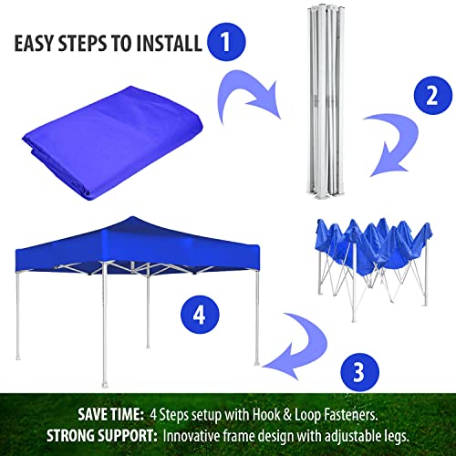 Image of ORILEY Heavy Duty Gazebo Tent 6.5 ft | 16.8 Kg Strong Frame | Foldable Pop-Up Canopy Tent with 4 Side Open | UV Protection Outdoor Folding Tent for Garden, Terrace, Events & Promotional Use (Blue)