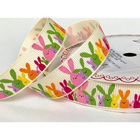 Bertie's Bows Easter Bunny 16mm Ivory Grosgrain Ribbon on a 3m Length (N.B. This is a Cut from a roll, Presented on a Ribbon Card) Cover