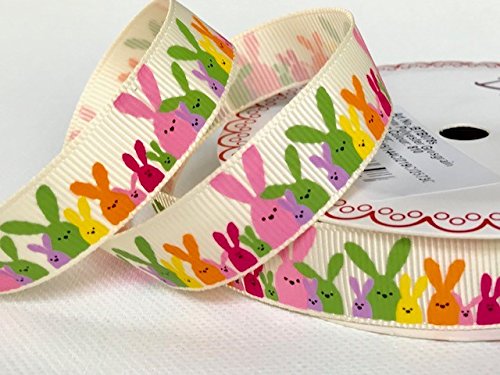 Bertie's Bows Ivory, Multicolor Easter Bunny 16Mm Ivory Grosgrain Ribbon On A 3M Length (N.b. This Is A Cut From A Roll, Presented On A Ribbon Card)