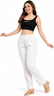 Women’s Rayon Straight Fit Pants with Pockets | Elastic Waist Casual Trousers | Kurti Palazzo Bottom | Ankle Length Comfor... Price In India