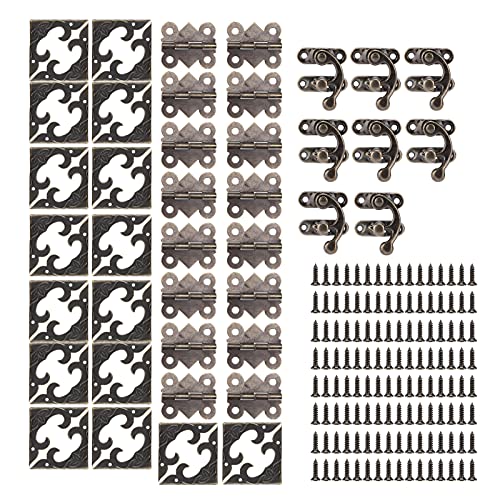 HERCHR Box Hardware, Jewelry Box Hardware, Antique Small Box Hinges, Antique Latch Hook Hasp, Box Hardware Iron Retro Buckle Locks Hinges Corner Protectors Decoration Packaging Kit