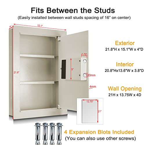 Langger V Biometric Wall Safe, Hidden Fingerprint Security Wall Safe, In Wall Safe Between Studs, Size Upgrade (White - 21"H X 4"D X 13.75"W) #TOP3