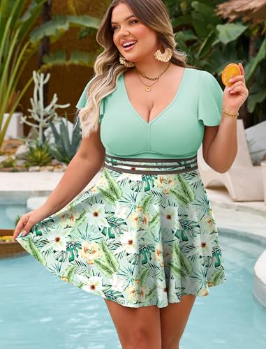 Arolina Plus Size Tankini Swimwear Swim Dress Tummy Control High Waisted Bathing Suit with Shorts — view 2