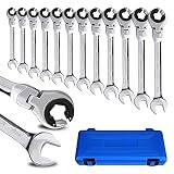 LOSCHEN】Metric Open Flex-Head Ratcheting Wrench Combination Wrench 12 Pcs /set 8-19mm, Metric Ratch