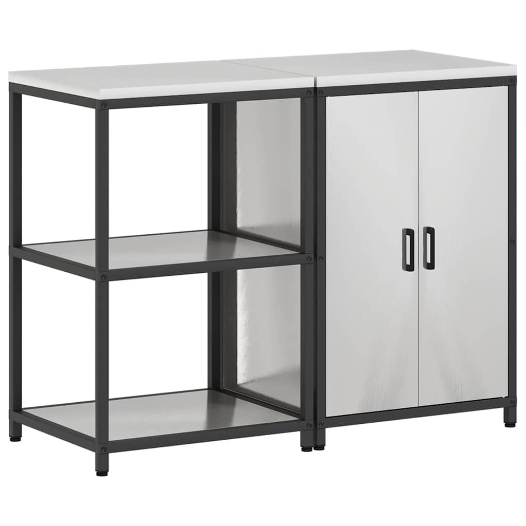 Set di 2 scaffali da cucina in acciaio inox argento, moderno sistema di stoccaggio da cucina con mobiletto inferiore e 4 ripiani, 120 x 50 x 92 cm, robusto sistema di organizzazione per cucina