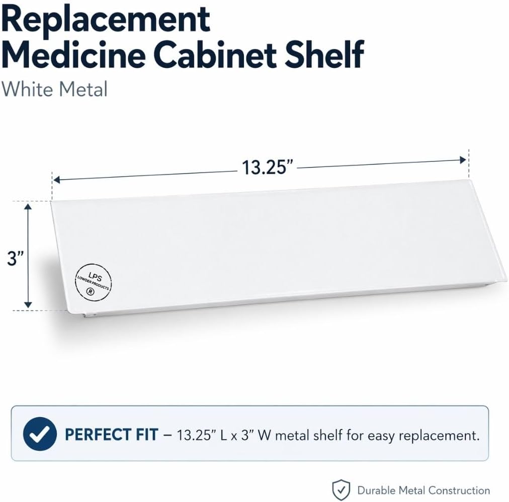 Replacement Medicine Cabinet White Metal Shelf, Bathroom Shelf Insert Universal Cabinet Shelf Vanity Cabinet Shelf OrganizerBahtroom Shelf Replacement 13.25" x 3"