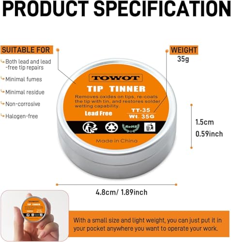 Image of TOWOT Tip Tinner For Electronics Soldering, Iron Tip and Re-Tinning Solution,35g