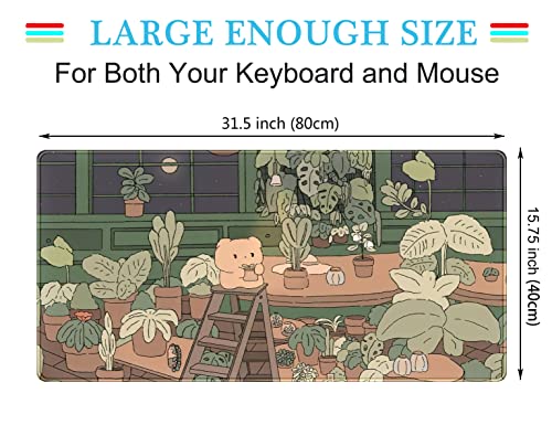Cute Desk Mat Kawaii Bear Mousepad Cute Anime Plant Desk Protector, Kawai Aesthetic Brown And Green Forest Keyboard Mat, Large Mouse Pad Xxl Gaming Desk Pad Xl Office Home Decor For Women Girls #TOP1