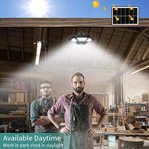 Auzev Solar Shed Light Solar Pendant Light Indoor Outdoor Work in Daytime with Remote Control, 360° Lighting Waterproof Solar Indoor Lights with Motion Sensor/Timer/5 Modes for Home Shed Garage Barn