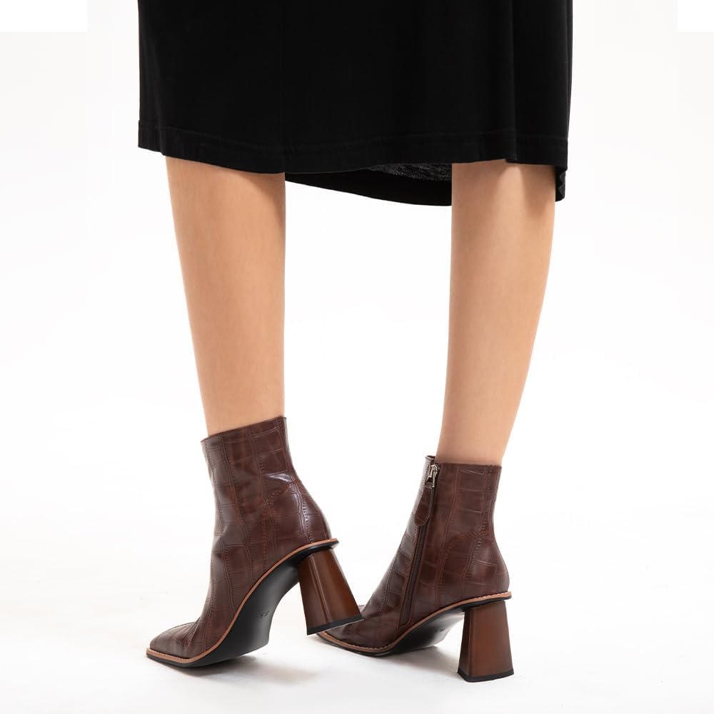 Womens Ankle Boots Chunky Mid Heel Booties Retro Square Pointed Toe Side Zipper Short Boots Heeled Shoes for Women Fall Winter - Image 7