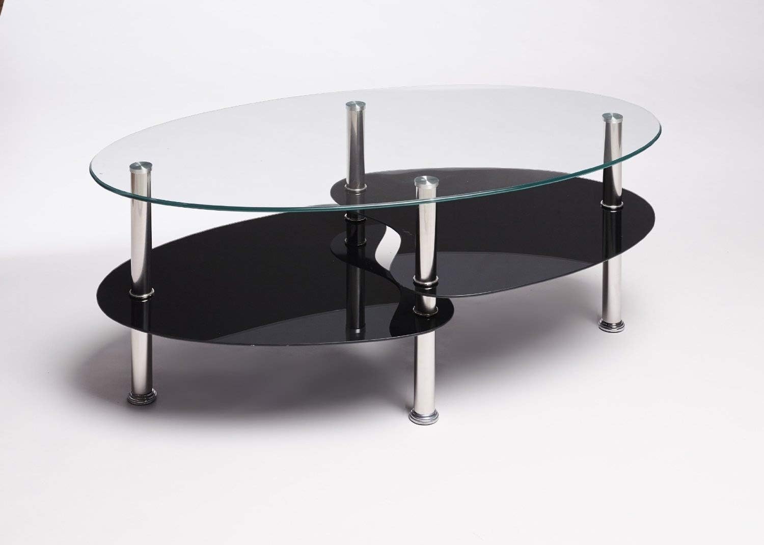 UKCOFFEETABLES Designer CARA Glass Coffee Table, Stainless Steel (BLACK)