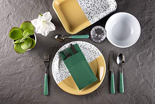 Green Dinner Napkins Cloth Like with Built-in Flatware Pocket, Linen-Feel Absorbent Disposable Paper Hand Napkins for Kitchen, Bathroom, Parties, Weddings, Dinners or Events, 1/8 Fold, Pack of 50