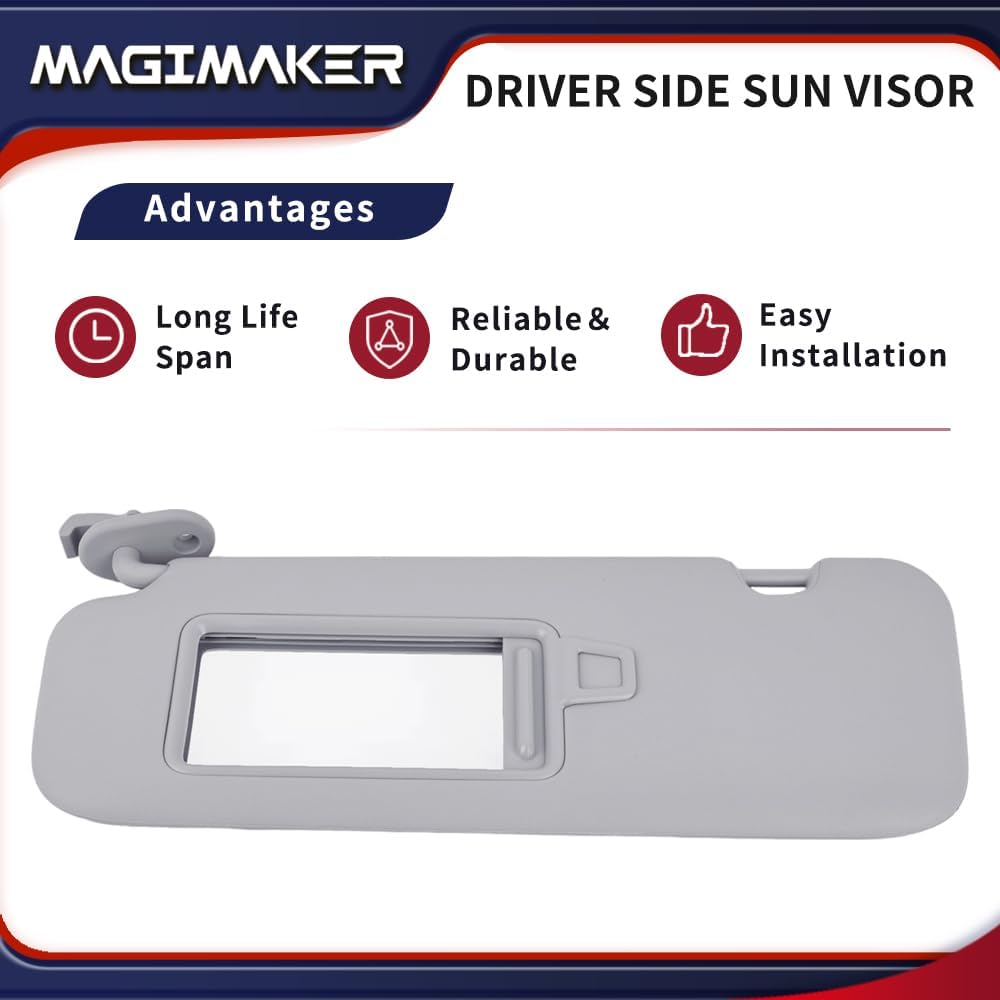 Driver Side Sun Visor Fit for Hyundai Elantra AD 2016 2017 2018 2019 Replace 85210-F0100TTX Front Left | Sun Protection Shade | Makeup Mirror | Gray