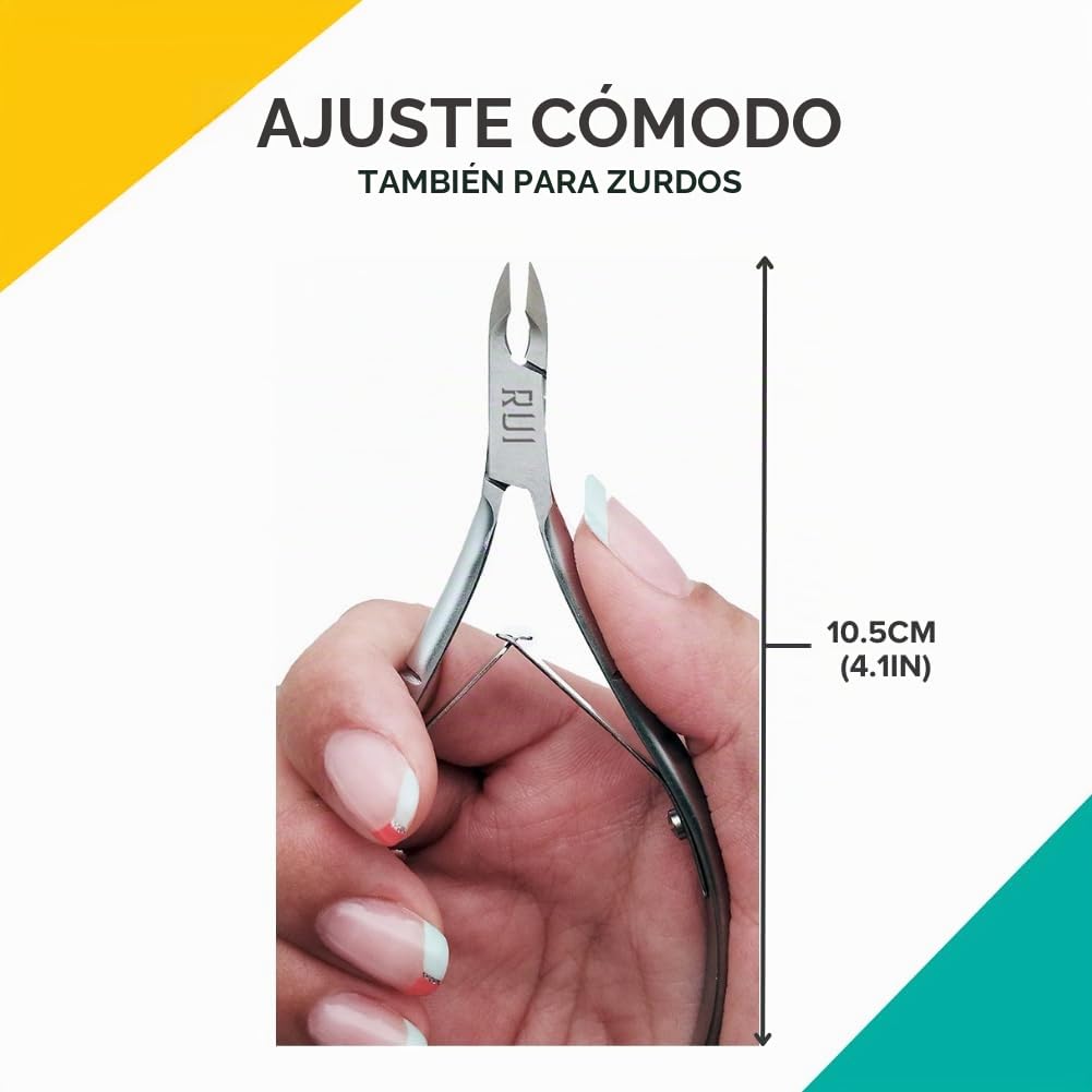 Rui Smiths Alicates Profesionales para Cutículas de Acero al Carbono para Usuarios Domésticos, Mango Francés, Doble Resorte, Mandíbula de 6 mm (Full Jaw)