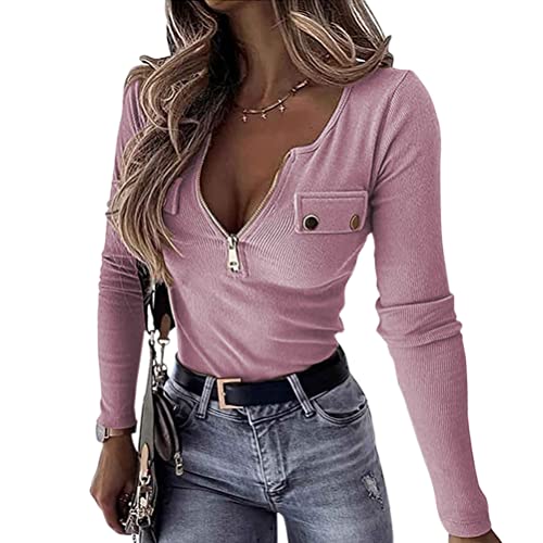 Langarmshirt Damen Gerippt - Elegantes Oberteil Mit Knopfleiste