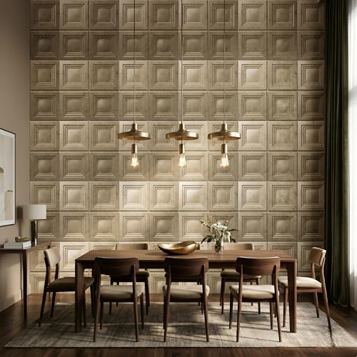Image of Kayra Decor 3D Wall Panels | PVC Wall Tiles | Square Box Design | Gold Copper | Pack of 12 (32.28 Sq. Ft.)