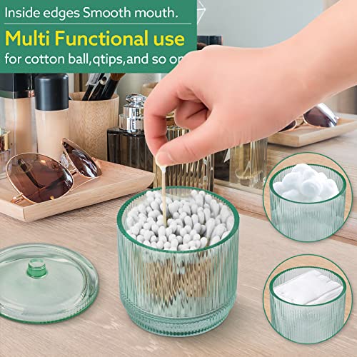 Bathroom Accessory Set,5 Pcs Modern Premium Glass Bath Accessories,Set Of 2 Lotion Soap Dispenser,Toothbrush Holder,Qtip Holder & Acacia Wooden Tray,Gift For Home Decor & Countertop Organizer,Green #TOP3