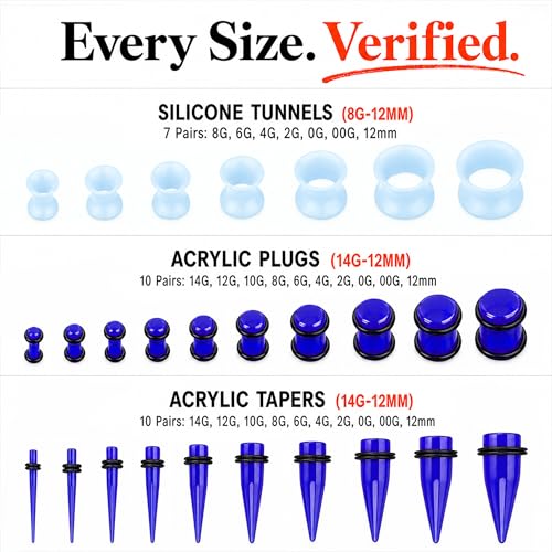 Image of BodyJ4You 54PC Ear Stretching Kit 14G-12mm - Aftercare Jojoba Oil - Acrylic Plugs Gauge Tapers Silicone Tunnels - Lightweight Expanders Men Women