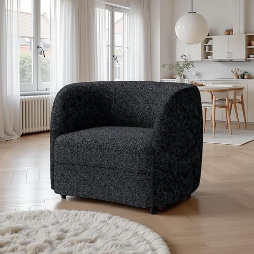 Sillón Curvo Negro de Tela Bouclé miniatura 2