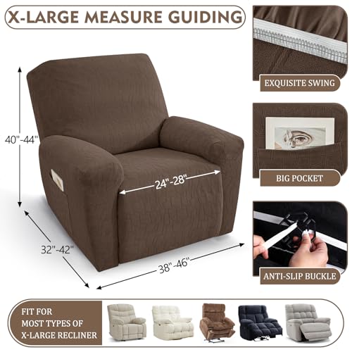 Image of ZNSAYOTX 100% Waterproof Recliner Chair Covers, 3-Piece Stretch Fit Recliner Slipcovers with Buckle & Elastic Band for Lazy Boy, Stay in Place, Soft Plaid Jacquard Protector (X-Large, Brown)