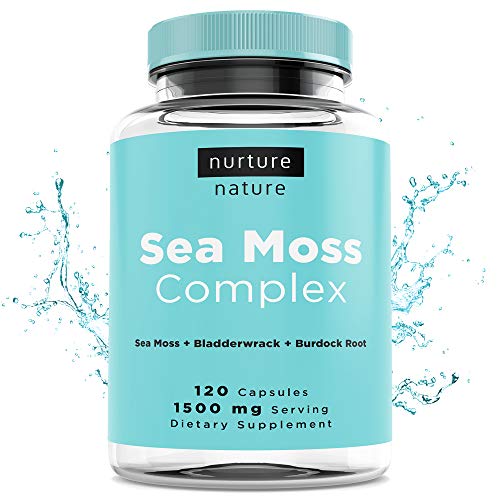 Nurture Nature Organic Sea Moss Complex (120 Capsules/1500mg Serving) | Sea Moss Organic | Irish Sea Moss Organic Raw | Seamoss Raw Organic | Sea Moss Capsules | Sea Moss and Bladderwrack Capsules