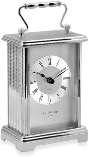 Widdop William Silver Finish White Dial Black Roman Numerals Carriage Clock