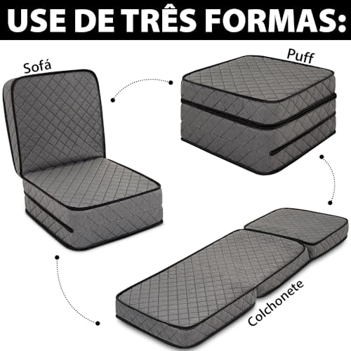 Puff Colchonete Dobrável/Sofa 3 em 1 Solteiro BF Colchões