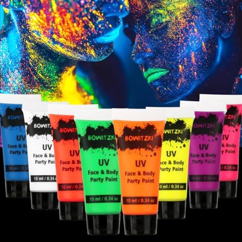 Amazon.com : UV Glow Neon Body Paint Set of 8 - 0.68oz Each, Glow in ...