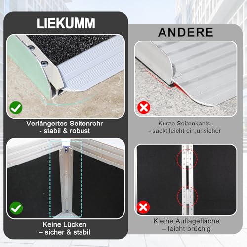 LIEKUMM Rollstuhlrampe 91 cm, 77 cm Extrabreite Aluminium Rampe Rollstuhl, 300 kg Kapazität Klappbar Rollstuhlrampe für Treppen, Stufen, Bordsteine, Schwellenrampe für Elektro-Rollstuhl, Kinderwagen
